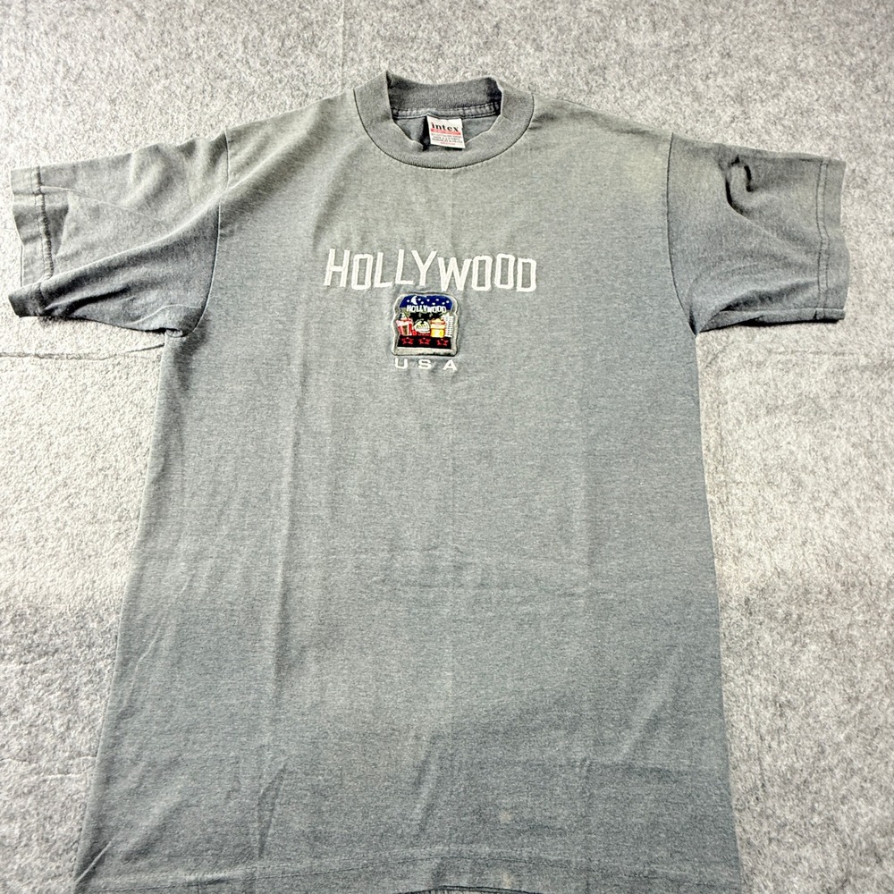 Intex Vintage 1990s HOLLYWOOD Embroidered T-Shirt Made In USA Size Medium‎
